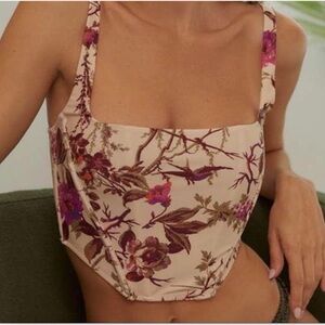 Out From Under Lovestruck Floral Bird Print Micro Corset, Sz Med